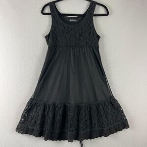 Whimsigoth Fairy Witchy Dress Womens Medium Black Lace Sheer Ruffle Goth Grunge